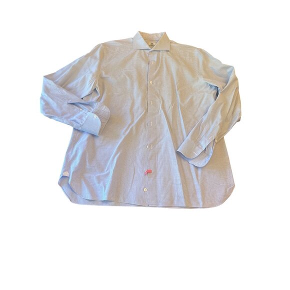 Borrelli Napoli Mens Long Sleeve Checkered Shirt 43 Office Luxury - Picture 1 of 5